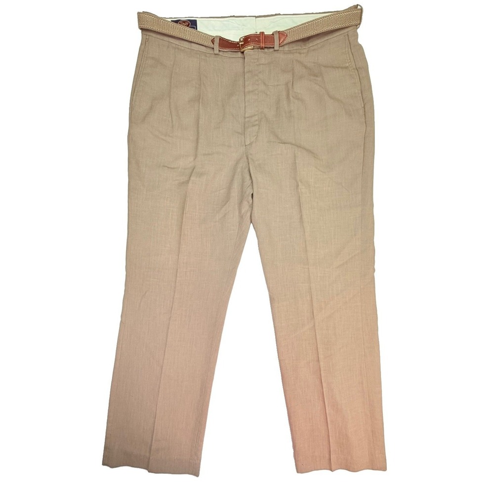 Vintage Wm F Farah Men's Dress Pants 36x29 Tan Belted Made in USA Blend